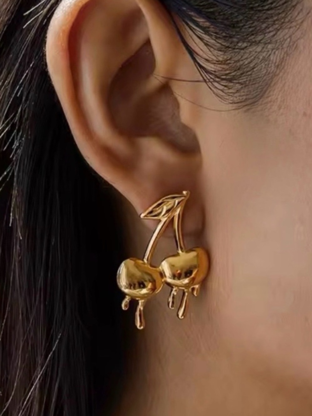 Gold Cherry Drop Earrings - Women Jewelry